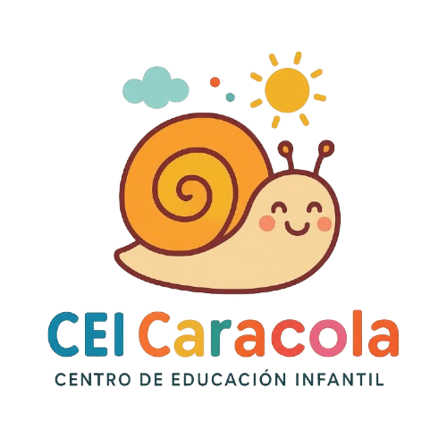 Logotipo oficial de CEI Caracola, Centro de Educación Infantil en Utrera. Muestra un caracol sonriente con un sol y nubes, y el nombre de la escuela en colores vivos. CEI Caracola - Escuela Infantil en Utrera