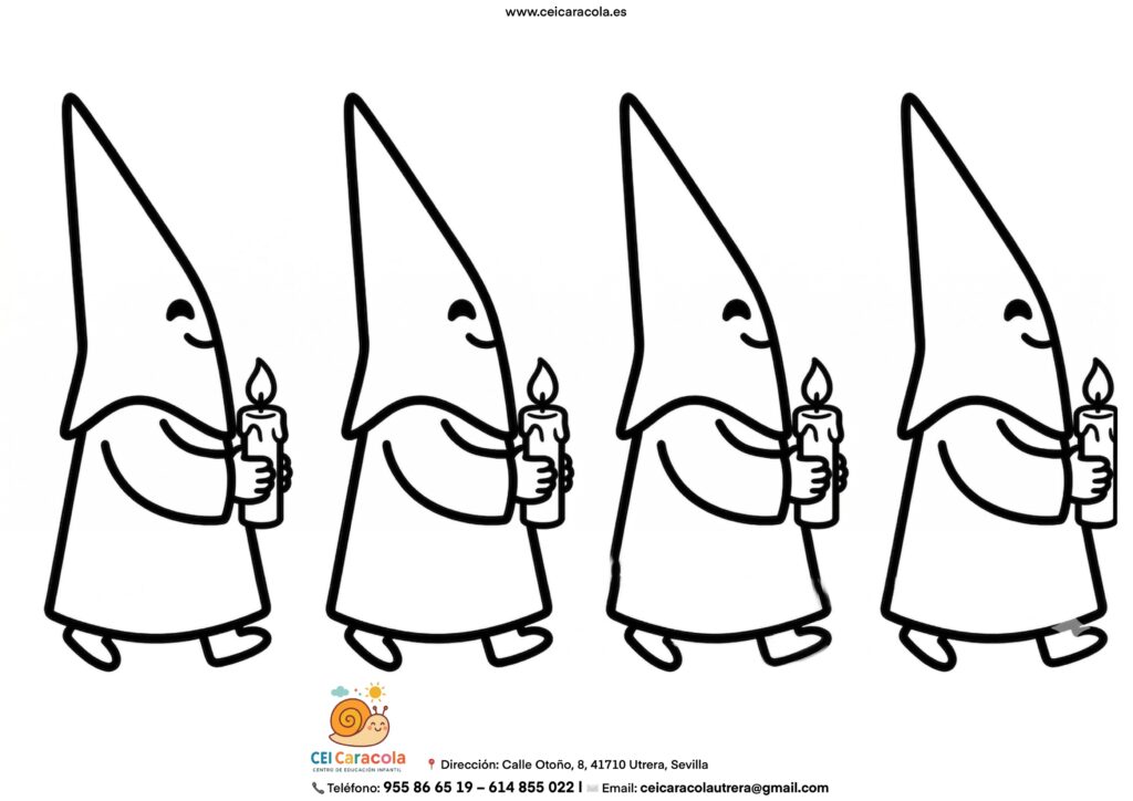 Dibujo infantil de perfil de un capuchón de Sevilla para colorear.