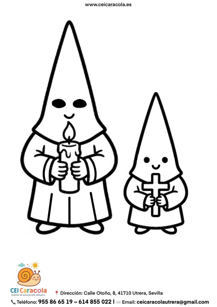 Dibujo de dos niños vestidos de nazarenos de Sevilla