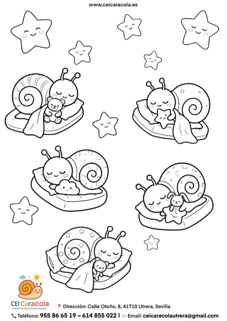 Muestra de dibujo para colorear infantil relacionado con la rutina de descanso