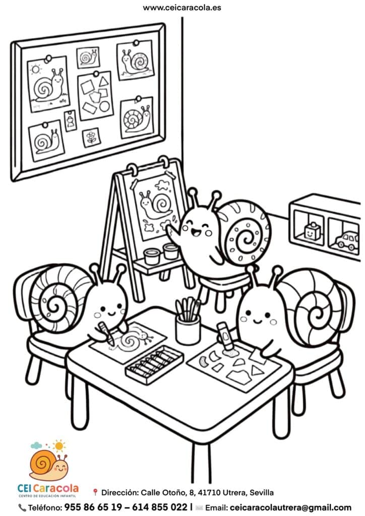 Muestra del dibujo para colorear de la rutina en el aula