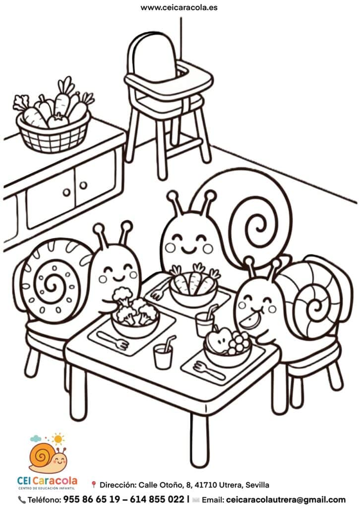 muestra de dibujo para colorear de rutina infantil relacionada con la alimentación