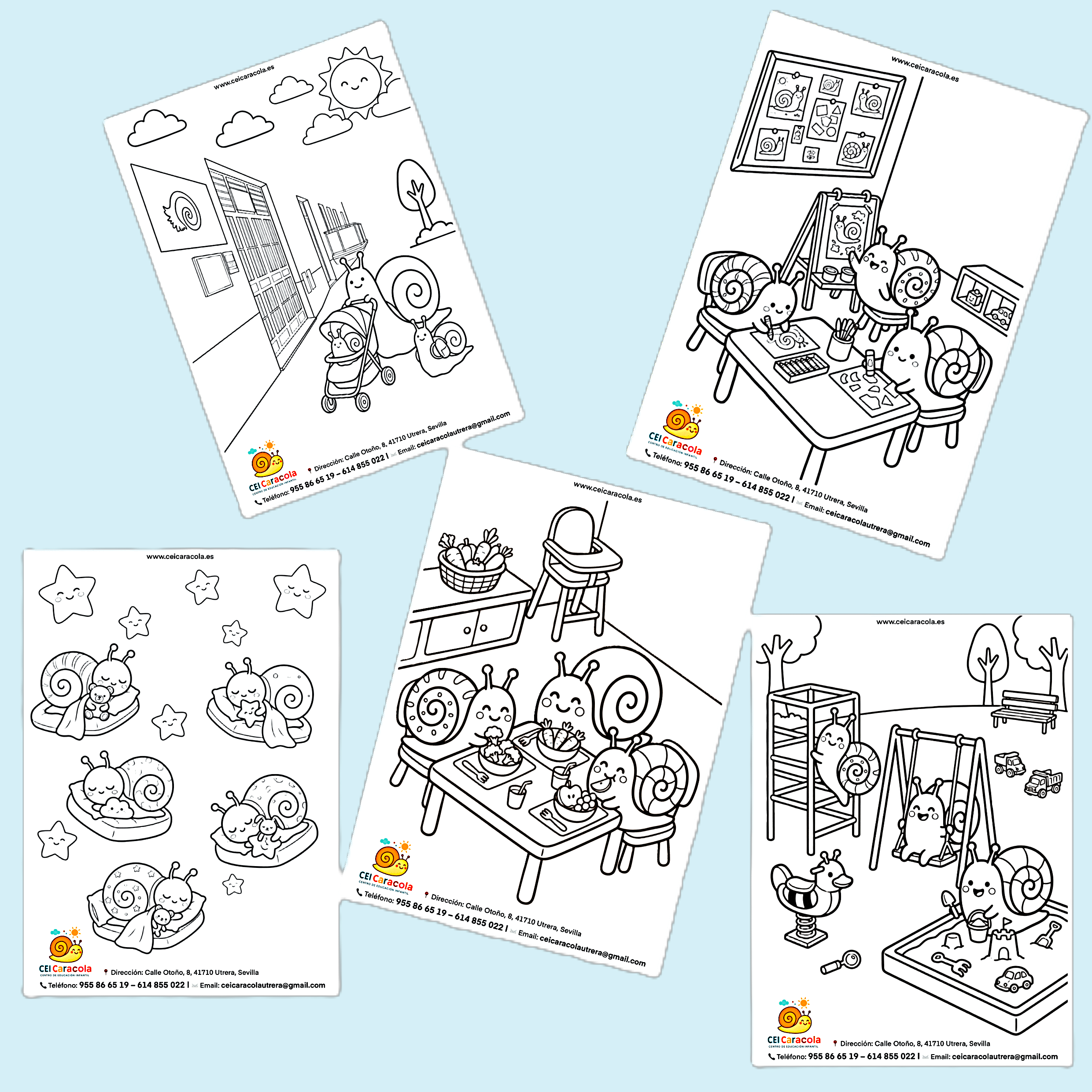 Collage para mostrar los dibujos para colorear infantiles de las rutinas en el aula