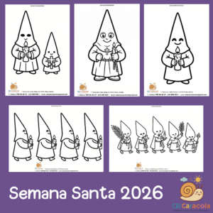 Collage de las ilustraciones para descargar de Semana Santa.