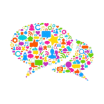 Burbujas de diálogo con iconos de música, arte y comunicación para el programa de CEI Caracola.