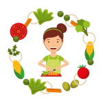 Ilustración de cocina saludable con verduras y hortalizas para el comedor de CEI Caracola .